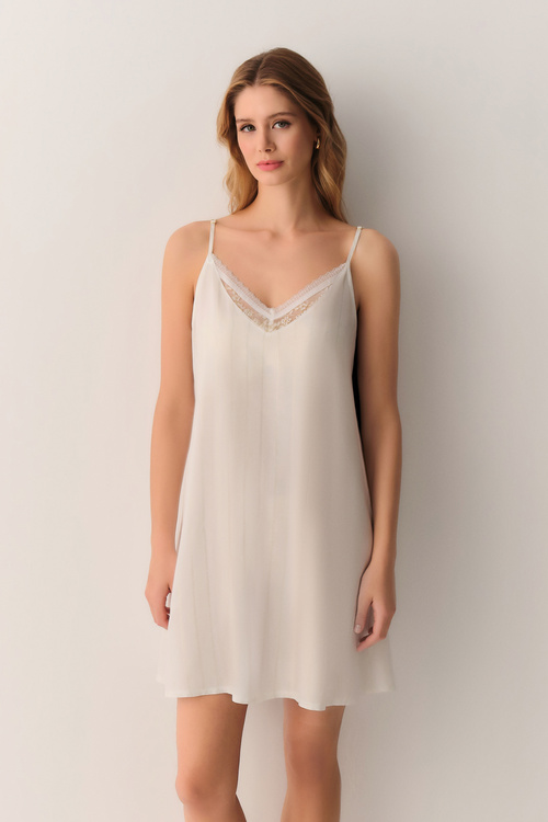 Ekru Bride Kısa Gecelik