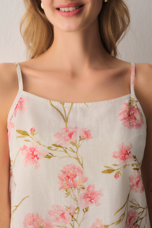 Ekru Desenli Ellen Pamuklu Atlet Şort Pijama Takımı