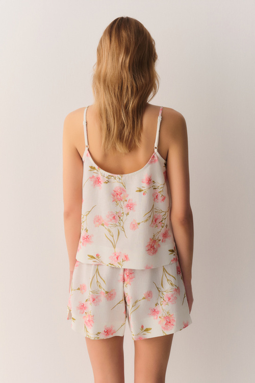 Ekru Desenli Ellen Pamuklu Atlet Şort Pijama Takımı