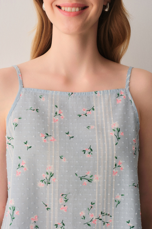 Mavi Desenli Pretty Pamuklu Atlet Şort Pijama Takımı