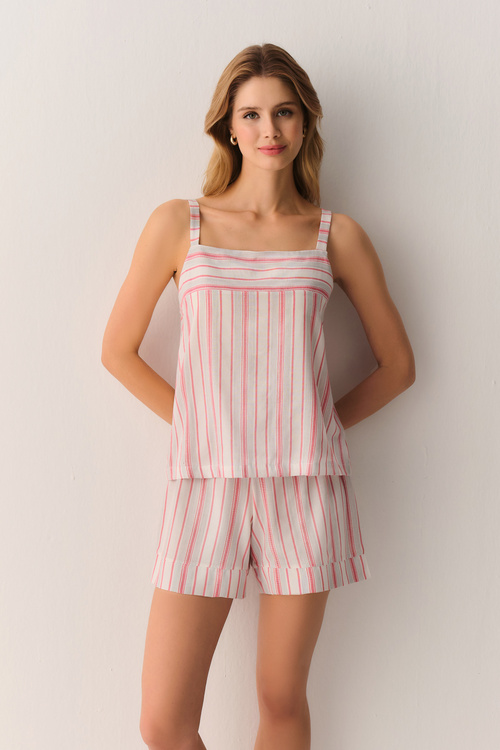Pembe Çizgili Loren Atlet Şort Pijama Takımı