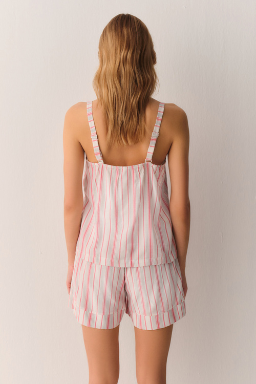 Pembe Çizgili Loren Atlet Şort Pijama Takımı