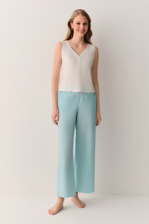 Yeşil Çizgili Minty Atlet Pantolon Pijama Takımı