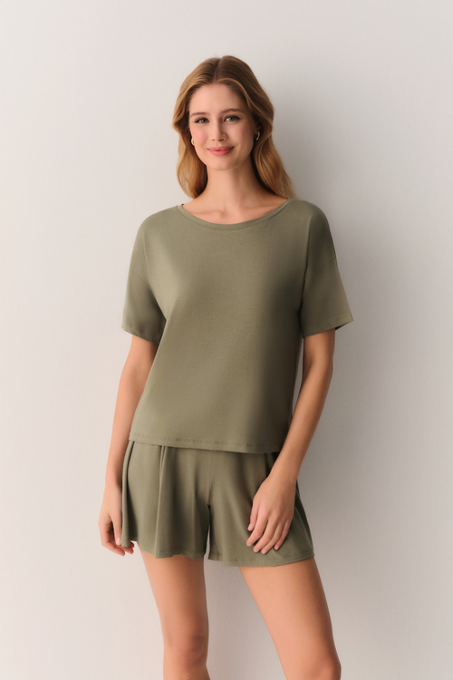 Olive Stella Modal Tişört Şort Pijama Takımı