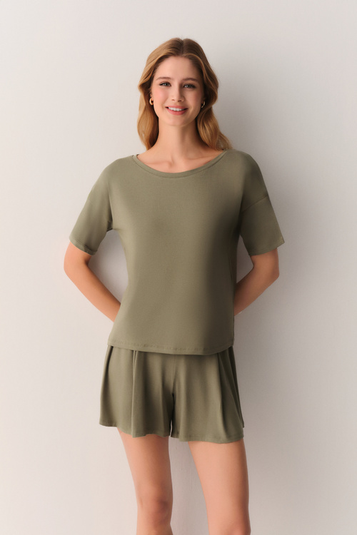 Olive Stella Modal Tişört Şort Pijama Takımı