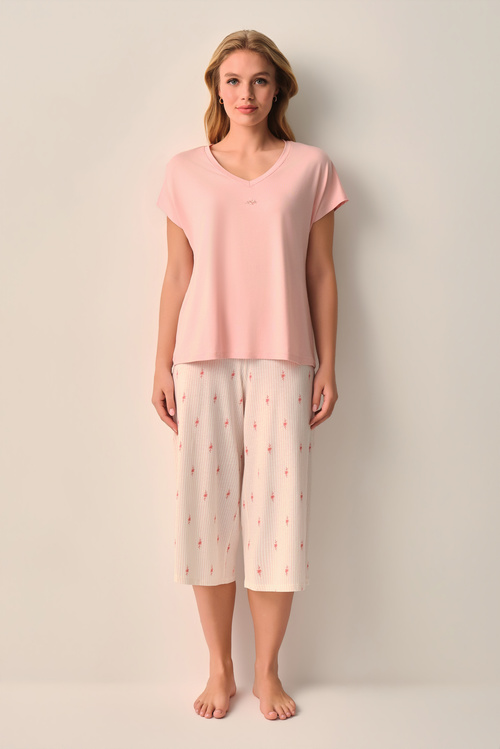 Pembe Maria Kapri Pijama Takımı