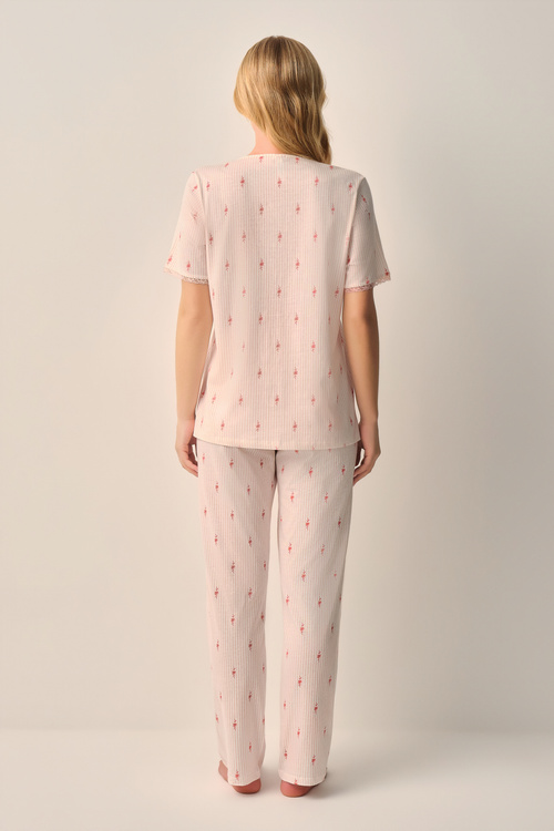 Pembe Maria Pamuklu Gömlek Yaka Pijama Takımı
