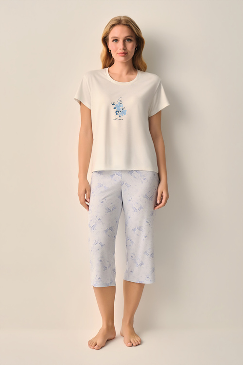 Mavili Rowena Kapri Şort Pijama Takımı
