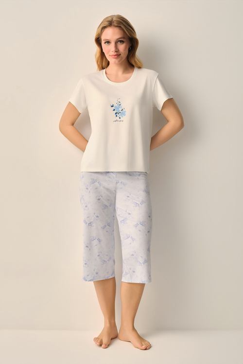Mavili Rowena Kapri Şort Pijama Takımı