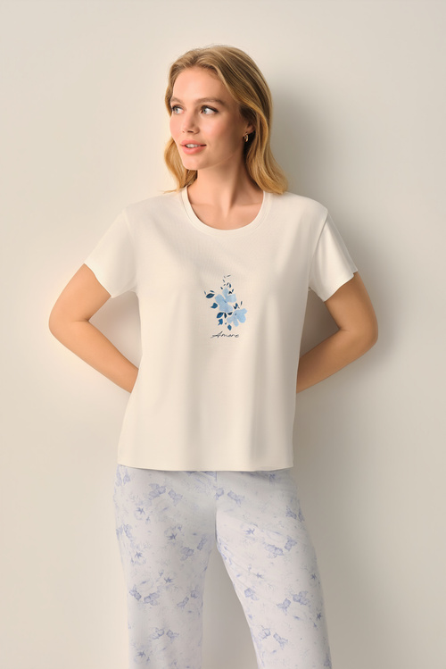 Mavili Rowena Kapri Şort Pijama Takımı