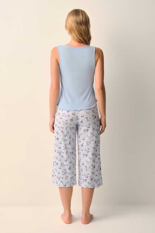 Mavi Desenli Betty Kapri Şort Pijama Takımı