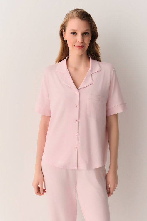 Pembe Misty Gömlek Yaka Pijama Takımı