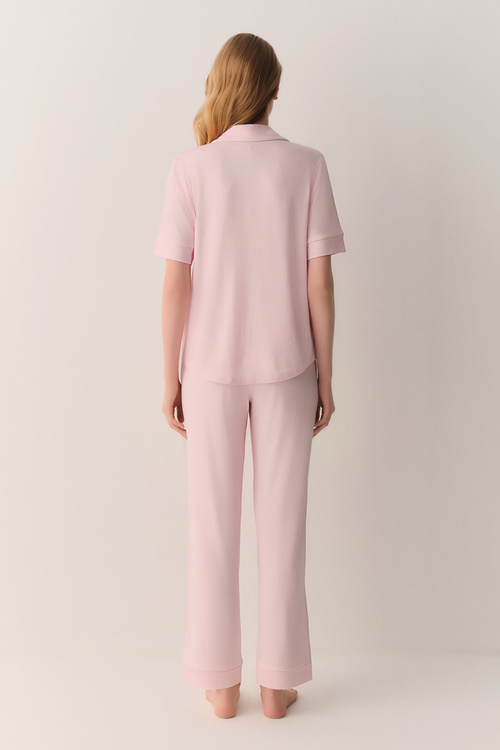 Pembe Misty Gömlek Yaka Pijama Takımı