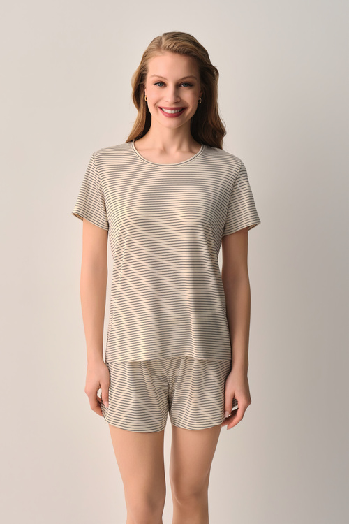 Lacivert Çizgili Casual Şort Pijama Takımı