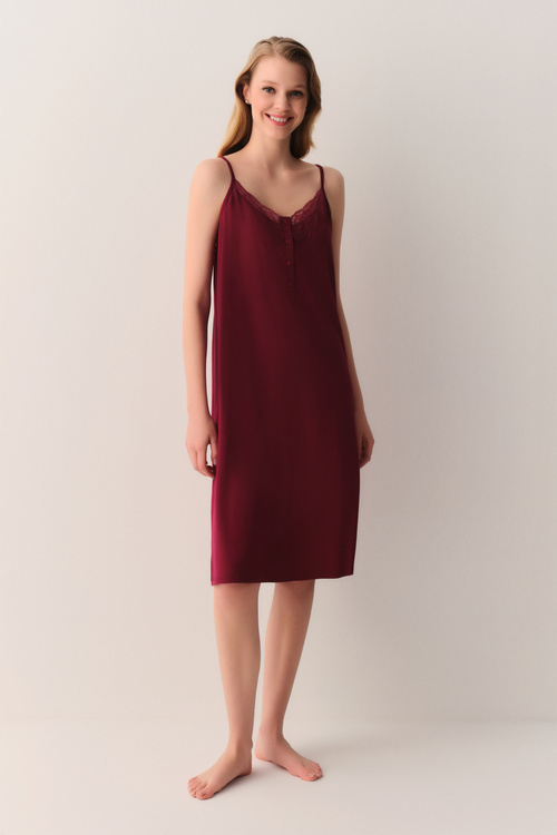 Bordo Catrine Kısa Gecelik