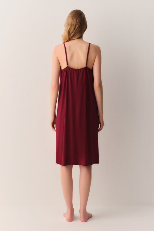 Bordo Catrine Kısa Gecelik