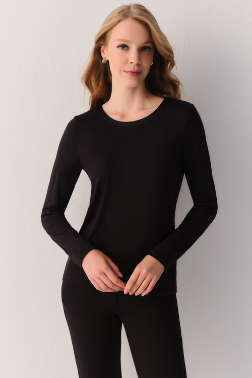 Siyah Modal Luxe Uzun Kollu T-Shirt