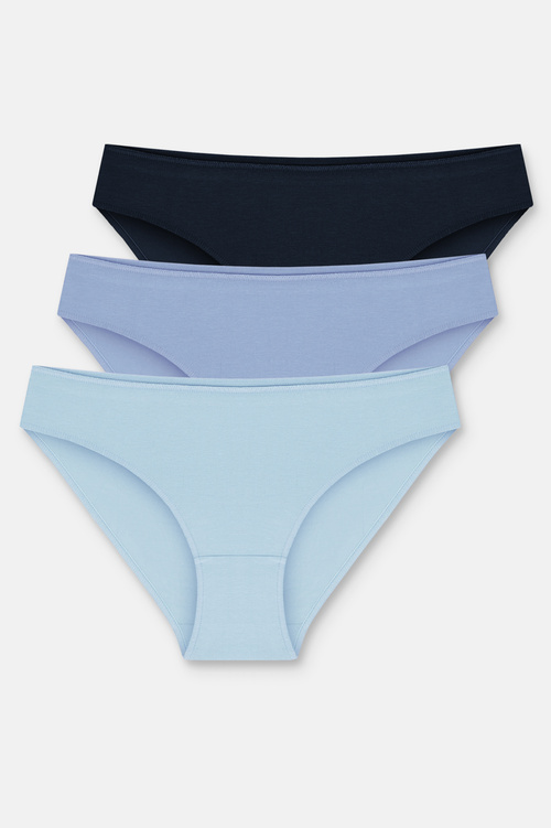 Lila / Lacivert / Mavi 3'lü Pamuklu Basic Normal Bel Slip Külot