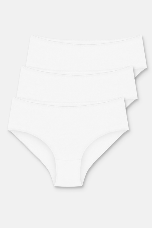 Beyaz / Beyaz / Beyaz 3'lü Pamuklu Basic Yüksek Bel Slip Külot