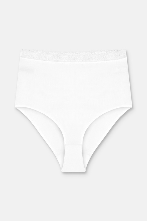 Siyah / Beyaz / Ten Rengi 3'lü Pamuklu Dantelli Maxi Yüksek Bel Slip Külot