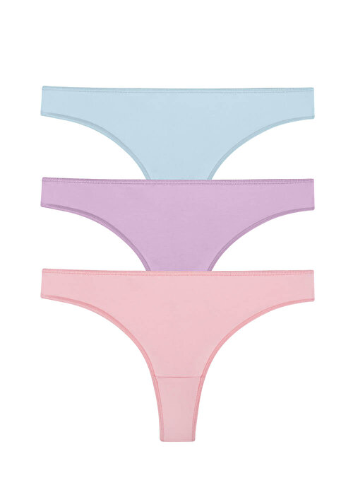 Yeşil / Lila / Pembe 3'lü Koton Brazilian String Külot