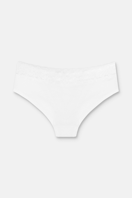 Siyah / Beyaz / Ten Rengi 3'lü Pamuklu Dantelli Normal Bel Hipster Külot