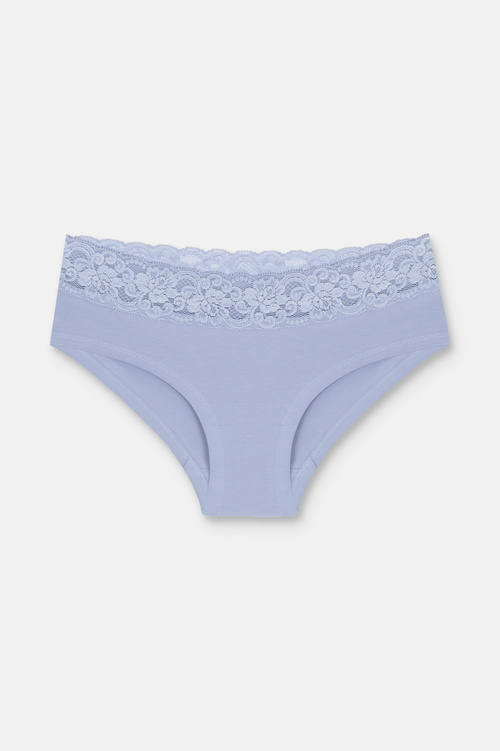 Lila / Mavi / Gri 3'lü Pamuklu Dantelli Normal Bel Hipster Külot