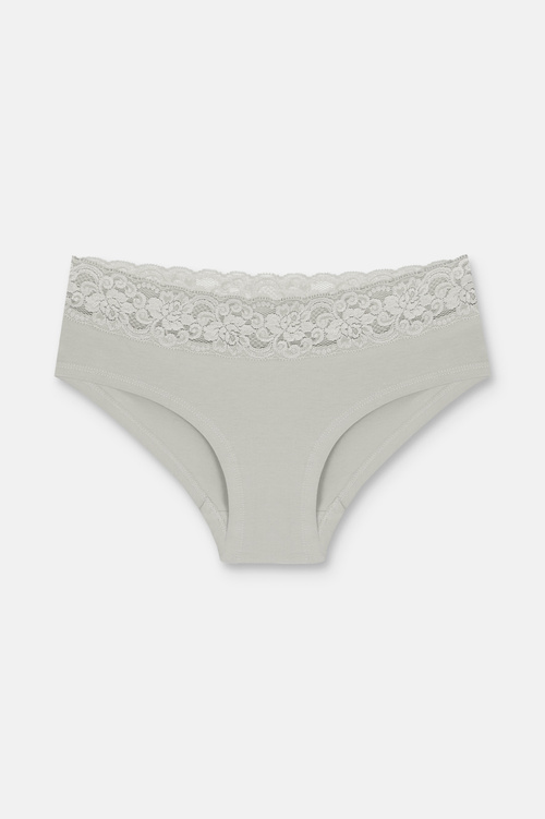Lila / Mavi / Gri 3'lü Pamuklu Dantelli Normal Bel Hipster Külot