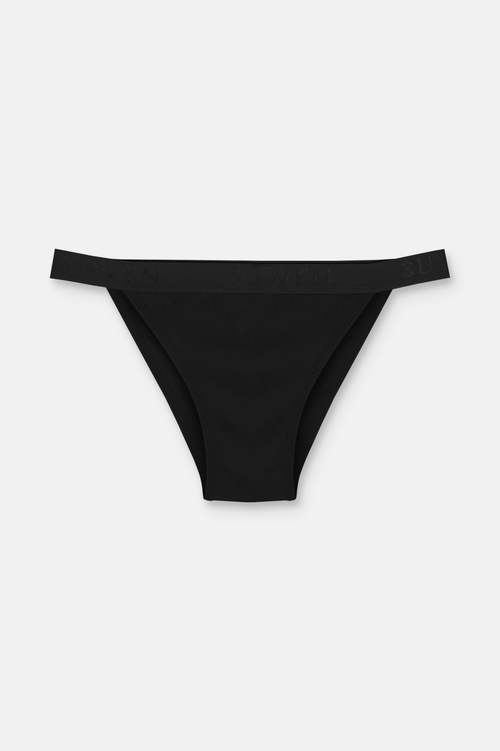 Siyah / Siyah / Siyah 3'lü Pamuklu Lastikli Normal Bel Slip Külot