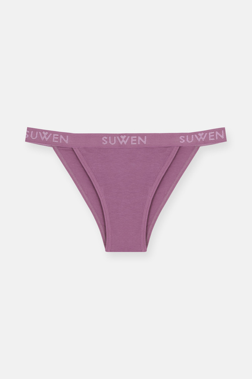 Mor / Pembe / Kahverengi 3'lü Pamuklu Lastikli Normal Bel Slip Külot