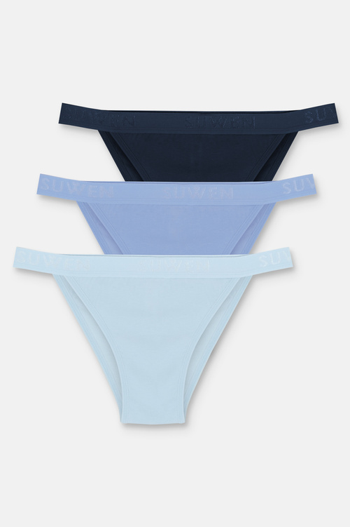 Lila / Lacivert / Mavi 3'lü Pamuklu Lastikli Normal Bel Slip Külot
