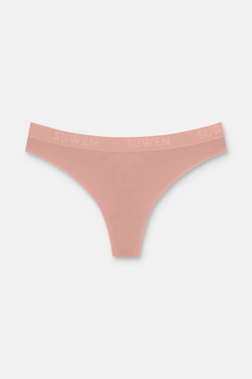 Ten / Kahverengi / Pembe 3'lü Pamuklu Lastikli Normal Bel String Külot