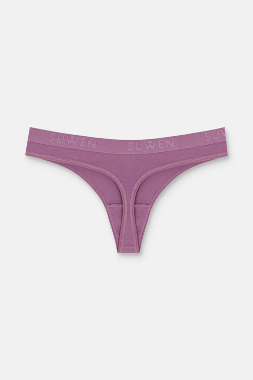 Mor / Pembe / Kahverengi 3'lü Pamuklu Lastikli Normal Bel String Külot