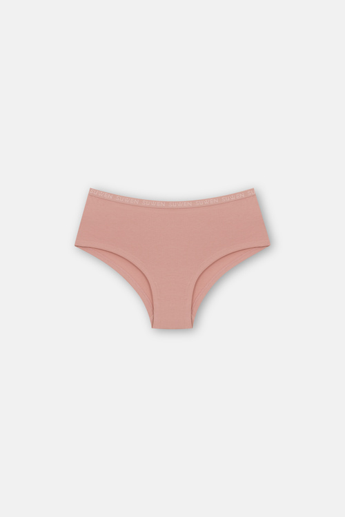 Ten / Kahverengi / Pembe 3'lü Pamuklu Lastikli Normal Bel Hipster Külot