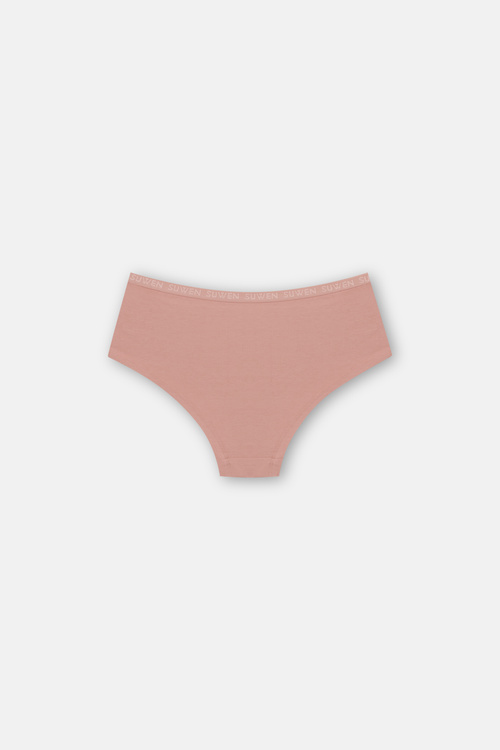 Ten / Kahverengi / Pembe 3'lü Pamuklu Lastikli Normal Bel Hipster Külot