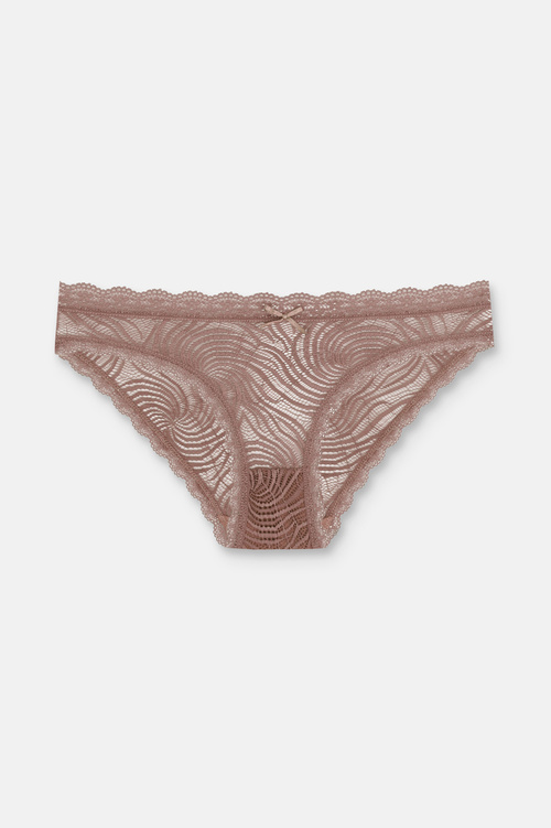 Ekru / Siyah / Vizon 3'lü Dantelli Normal Bel Slip Külot