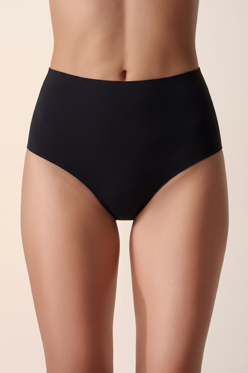 Siyah / Siyah / Siyah 3'lü Invisible Lazer Kesim Yüksek Bel Slip Külot