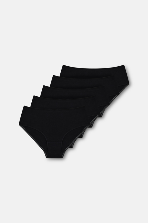 Siyah 5'li Pamuklu Basic Yüksek Bel Slip Külot