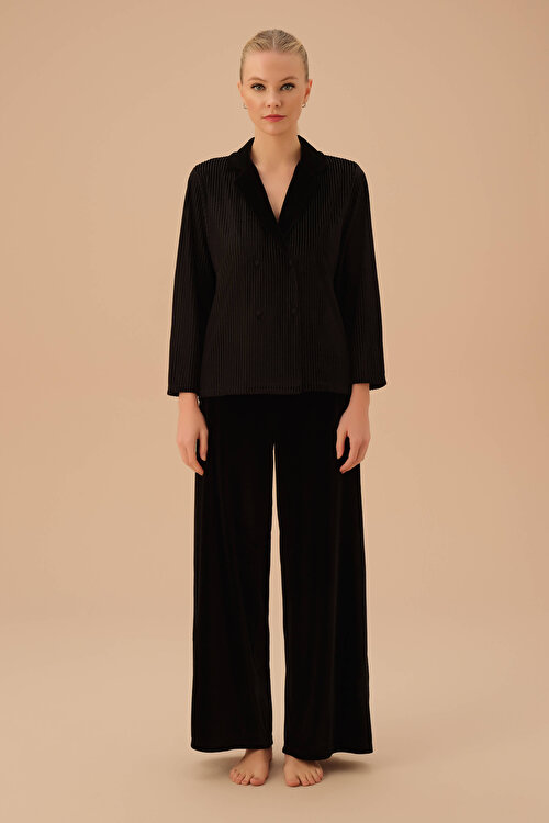 Siyah Line Velvet Maskülen Pijama Takımı