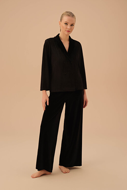 Siyah Line Velvet Maskülen Pijama Takımı