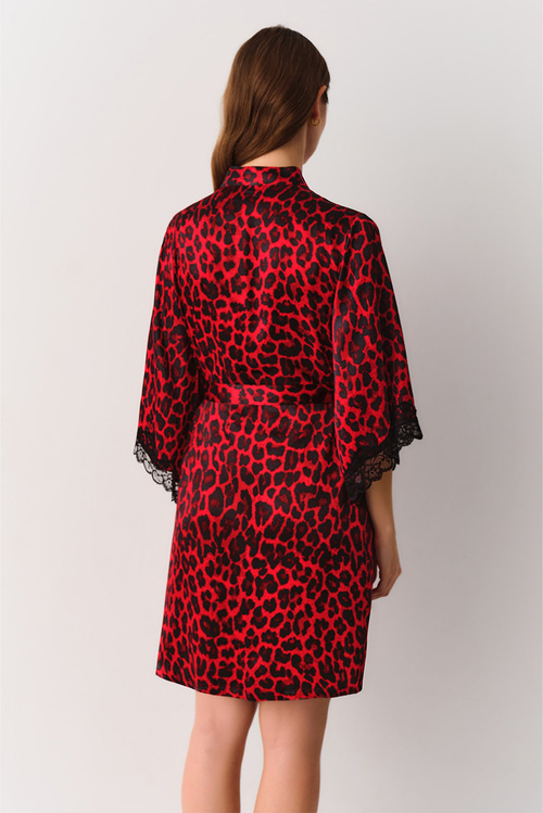 Kırmızı Leopar Desenli Lioness Sabahlık
