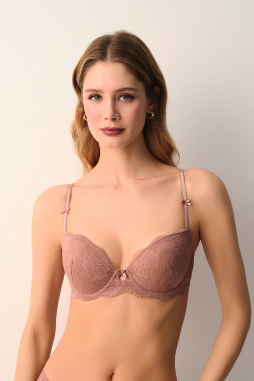 Kahverengi Vivienne Dantelli Yarı Destekli Balenli Sütyen