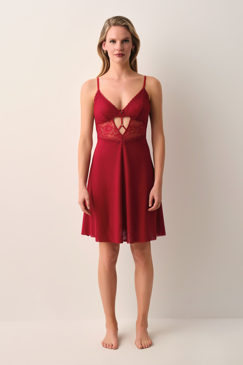 Bordo Passion Dantelli Kısa Gecelik