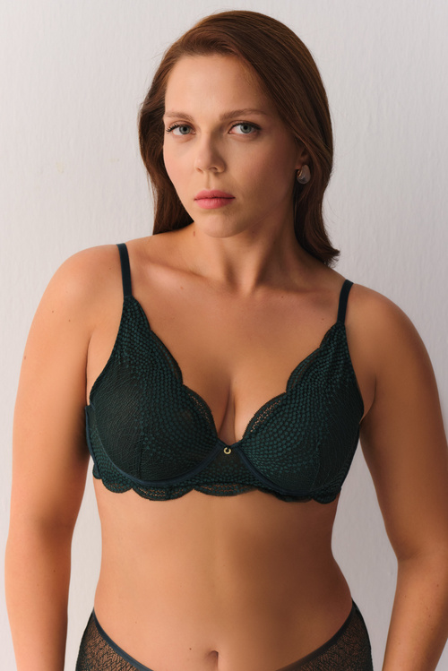 Yeşil Elegant Sprinkle Dantelli Desteksiz Sütyen
