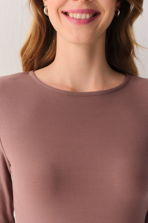 Kahverengi Fine Rib Modal Ribanalı Body
