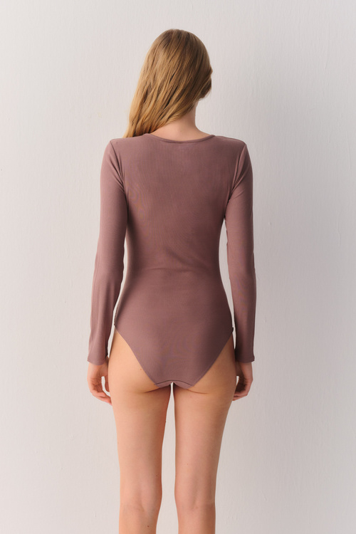 Kahverengi Fine Rib Modal Ribanalı Body
