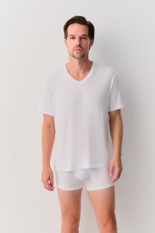 Beyaz Erkek Modal V Yaka T-Shirt