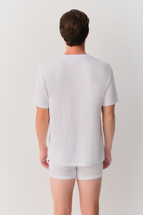 Beyaz Erkek Modal V Yaka T-Shirt