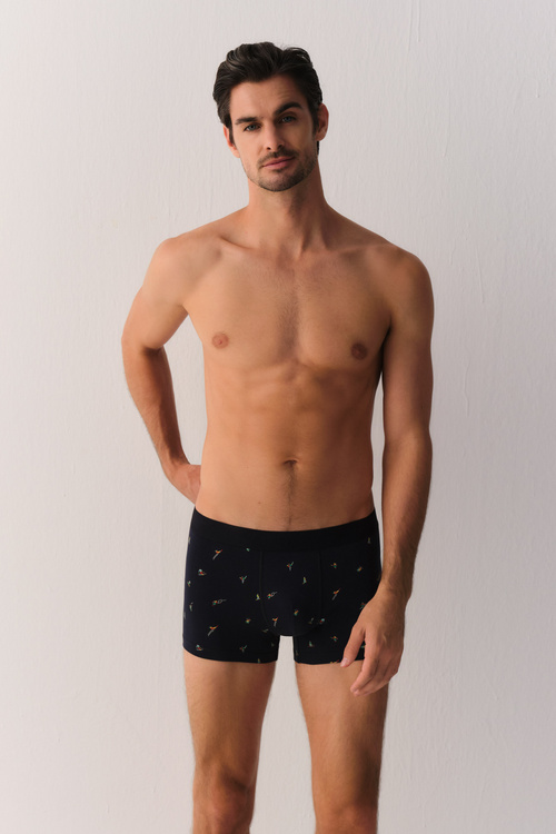 Koyu Mavi Yeni Yıl Erkek Pamuklu Boxer