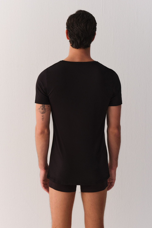 Siyah Smart Cotton Modal V Yaka T-Shirt